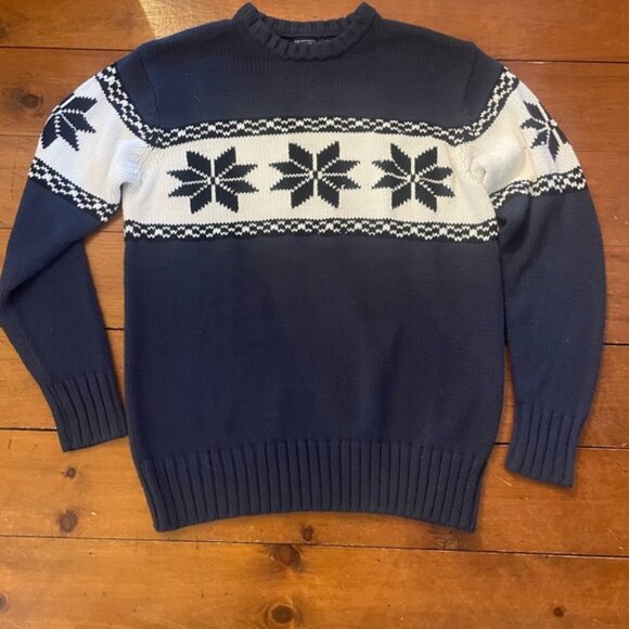 Vintage 90s BUM Equipment Navy Blue Snowflake Long Sleeve Crewneck Sweater - Picture 4 of 6
